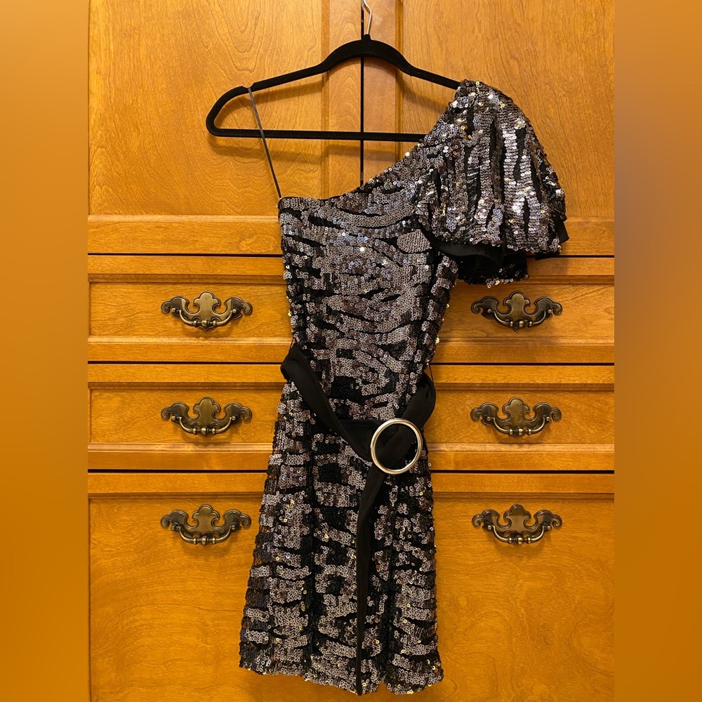 Silver off the shoulder sequins dress